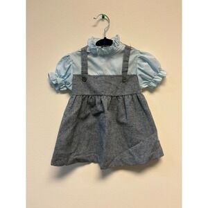 VTG 18mo Dress Girl's Blue Ruffle‎ Collar Suspender Skirt Outfit